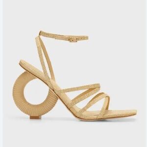 Cult Gaia Asha Raffia Circle Heel Ankle Strap Sandals Natural Tan Sz 39.5 9.5
